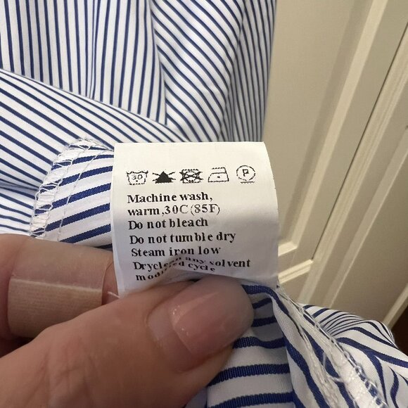 Blue & White Oversized Pinstriped Smocked Button-Up Shirt (XL / 1X) SO PRETTY! - Picture 11 of 14